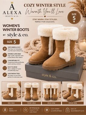 style & co. Women’s Cozy Winter Boots in Chestnut